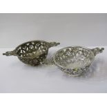 PAIR OF VICTORIAN SILVER SWEETMEAT DISHES, of quaich-design, embossed and pierced floral body with