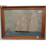 MARITIME, 19th Century woolwork Ship portrait "LT330", 43cm x 60cm