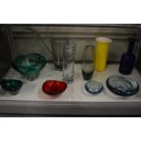 Holmegaard glassware to include an Ice vase, a Hellas smoked glass vase and a small glass bowl,