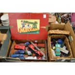 A quantity of die cast toys and Meccano set etc.