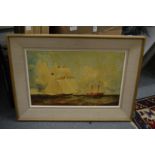 A set of four oleographic prints depicting sailing ships.