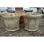 A good pair of Gothic revival octagonal shaped reconstituted stone garden planters.
