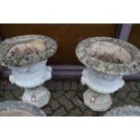 A good pair of urn shaped pedestal garden planters.