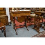 A Victorian figured walnut foldover combination games / work table.