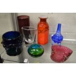 A good small group of studio glassware to include vases and bowls.