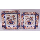 TWO JAPANESE IMARI SQUARE FORM PORCELAIN DISHES, with clipped corners, each decorated in the