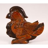 A GOOD CHINESE CARVED TIGERS EYE FIGURE OF A BIRD, carved with funghi, 10.5cm high