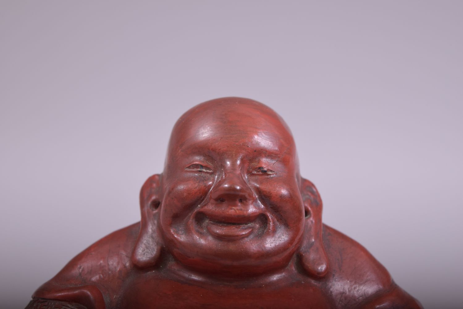 A CHINESE RED LACQUERED FIGURE OF BUDDHA, base 14.5cm wide. - Image 5 of 6