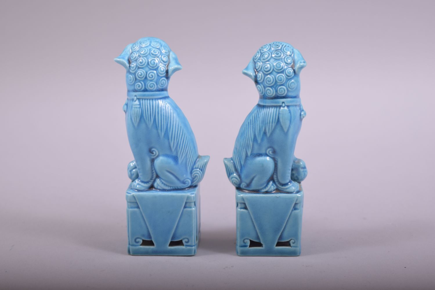 A SMALL PAIR OF CHINESE BLUE GLAZED PORCELAIN KYLIN, 11.5cm high. - Image 3 of 5