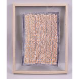 AN INDIAN TEXTILE FRAGMENT, framed and glazed, textile 40cm x 29cm.