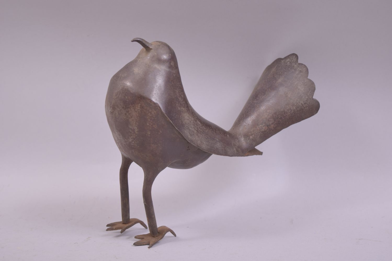 TWO 19TH CENTURY PERSIAN QAJAR STEEL MODELS OF BIRDS, each approx. 20cm long. - Image 7 of 9