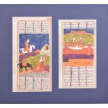 A 19TH CENTURY INDO PERSIAN DOUBLE FOLIO OF A SHAHNAMA PAGE, with mount board surround, visible
