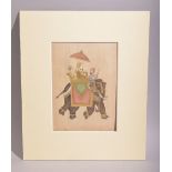 A VERY FINE INDIAN MINIATURE PAINTING ON PAPER, depicting a dignitary within a howdah atop an