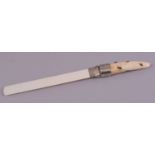 A GOOD IVORY AND SHIBAYAMA PAGE TURNER, with silver mount, 45cm long.