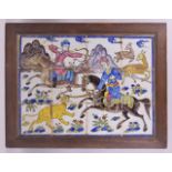 A 19TH CENTURY SAFAVID REVIVAL TWELEVE CUERDA SECA POTTERY TILED PANEL, the tiles painted in the