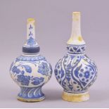 TWO IZNIK POTTERY ROSEWATER SPRINKLERS, 16.5cm and 15cm (2).