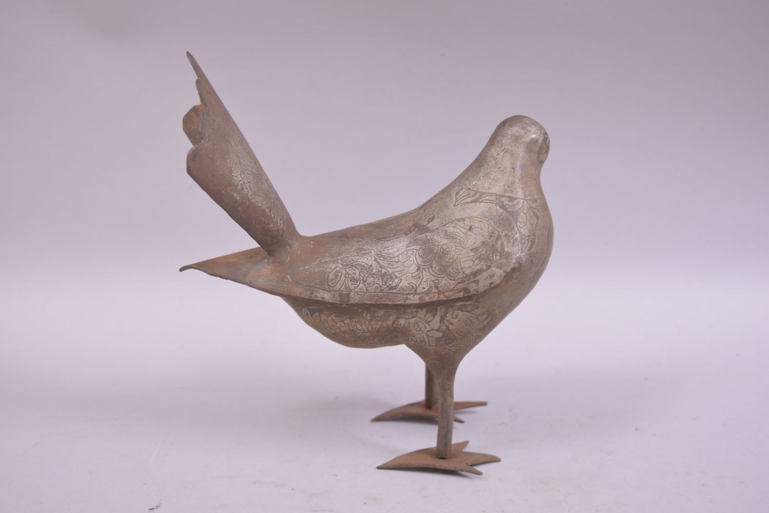 TWO 19TH CENTURY PERSIAN QAJAR STEEL MODELS OF BIRDS, each approx. 20cm long. - Image 4 of 9