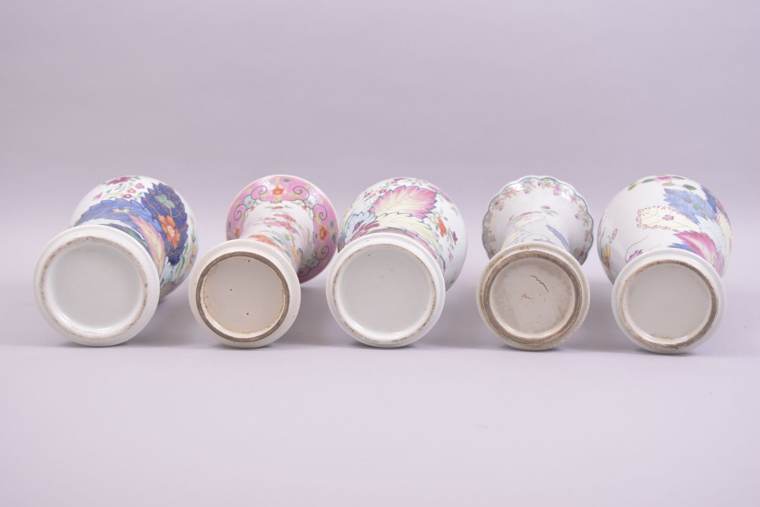 FIVE CHINESE FAMILLE ROSE PORCELAIN VASES, each painted with colourful floral sprays, various - Image 4 of 4