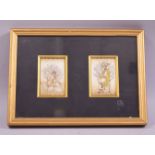 TWO GOOD INDIAN MINIATURE PAINTINGS ON IVORY, together framed and glazed, image 7cm x 4.5cm, overall