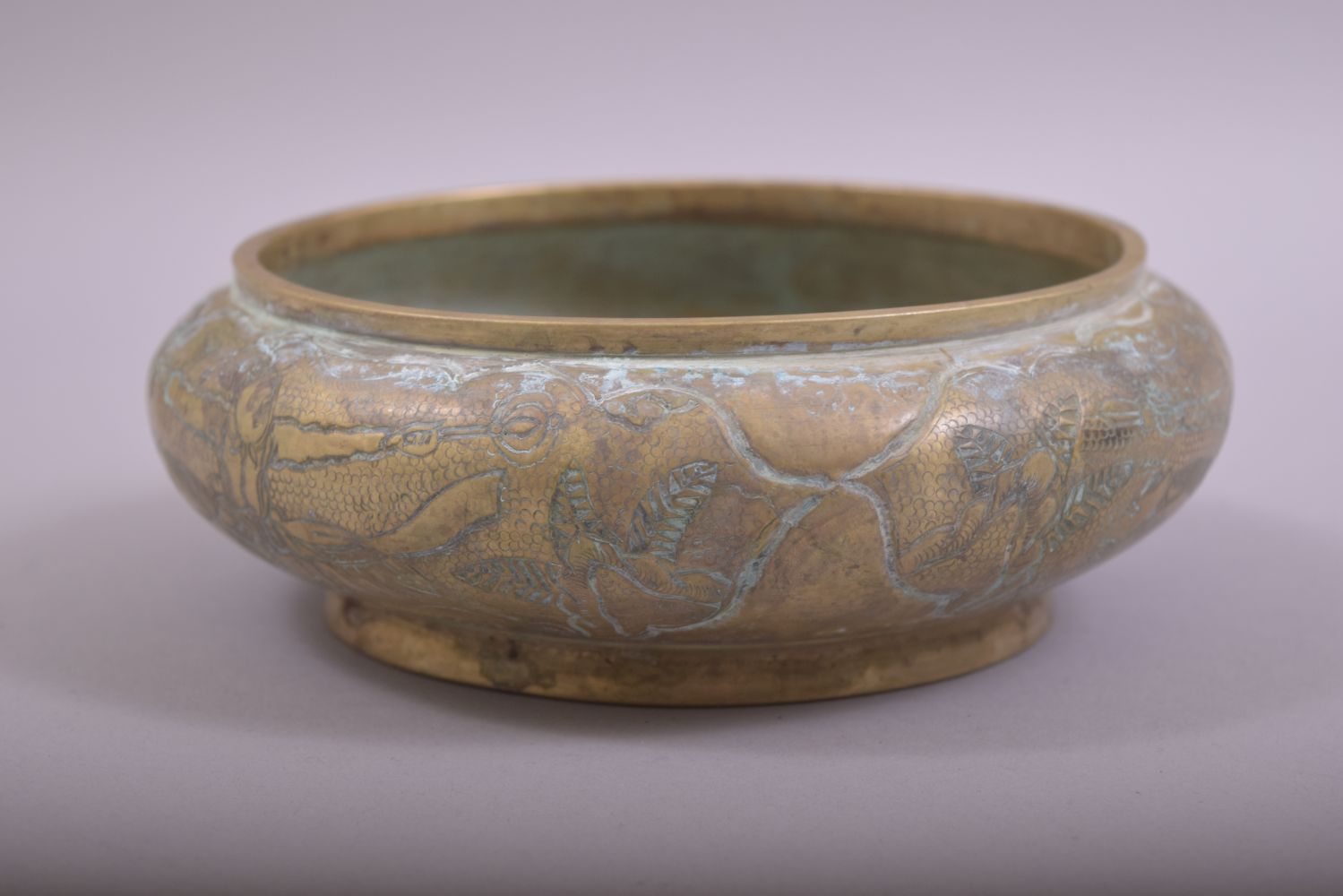 A CHINESE EMBOSSED AND CHASED BRONZE BOWL, with scenes of men on horseback in outdoor settings, - Image 3 of 7