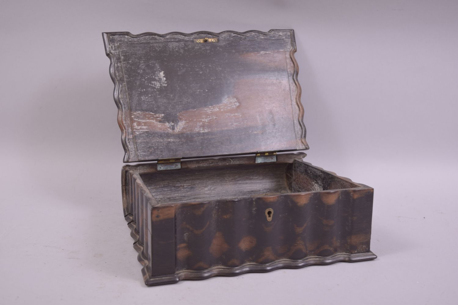 AN 18TH CENTURY CEYLONESE COROMANDEL WOODEN BIBLE BOX, with hinged lid and lock (lacking key), the - Image 6 of 7