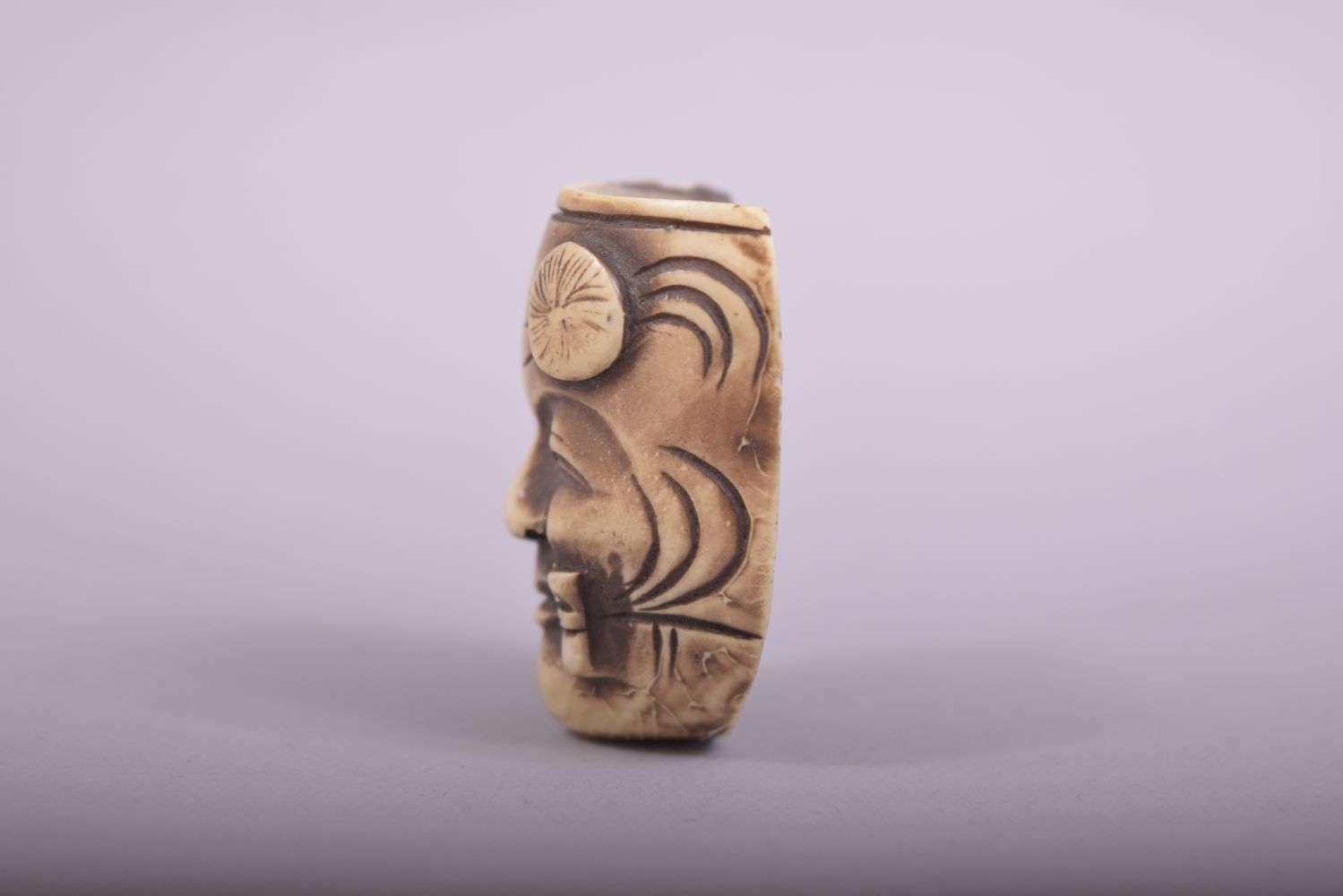 A SMALL JAPANESE CARVED IVORY OR BONE MASK, 3.5cm. - Image 4 of 6