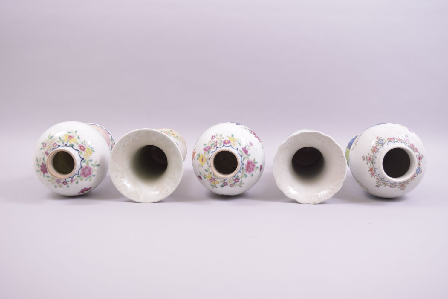 FIVE CHINESE FAMILLE ROSE PORCELAIN VASES, each painted with colourful floral sprays, various - Image 3 of 4