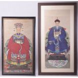 TWO GOOD CHINESE ANCESTOR PAINTINGS, depicting a seated robed male and female wearing traditional