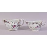 A PAIR OF CHINESE FAMILLE ROSE SAUCE BOATS, painted with flowers, each 19cm long.