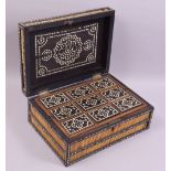 AN ANGLO INDIAN EBONY AND BONE INLAID PORCUPINE QUILL BOX, the interior with a lift out tray