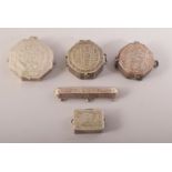 FIVE SMALL PERSIAN QAJAR WHITE METAL QURAN BOXES, various sizes (5).