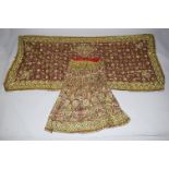 TWO LARGE INDIAN EMBROIDERED TEXTILES, consisting of a skirt and shawl, lavishly adorned with