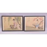 A PAIR OF JAPANESE PAINTINGS ON SILK, each depicting a seated female figure beneath a tree, with