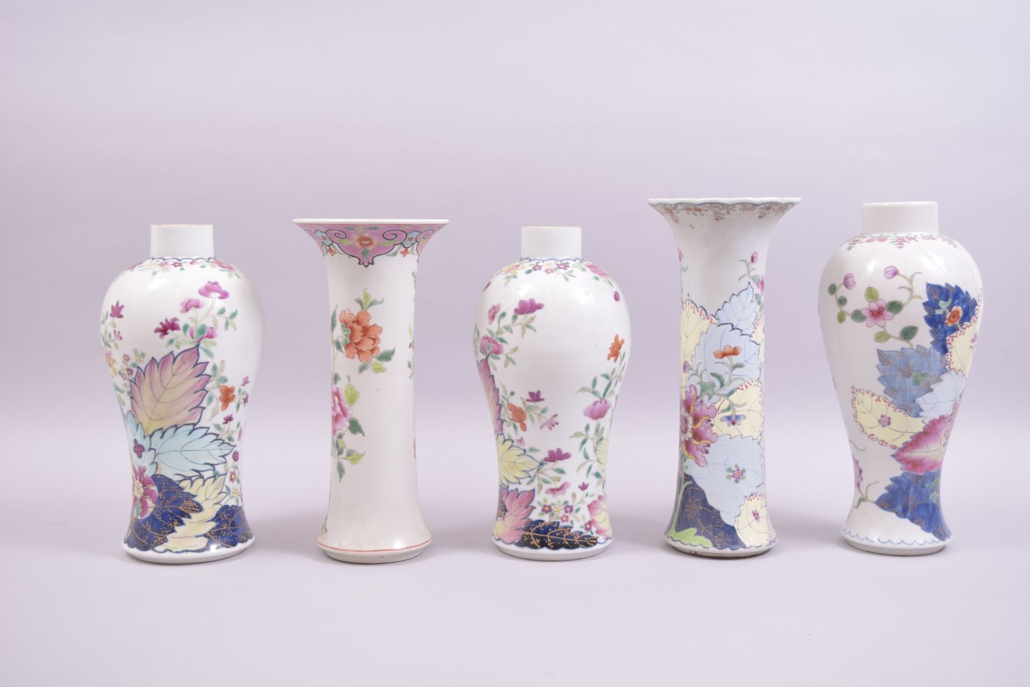 FIVE CHINESE FAMILLE ROSE PORCELAIN VASES, each painted with colourful floral sprays, various - Image 2 of 4