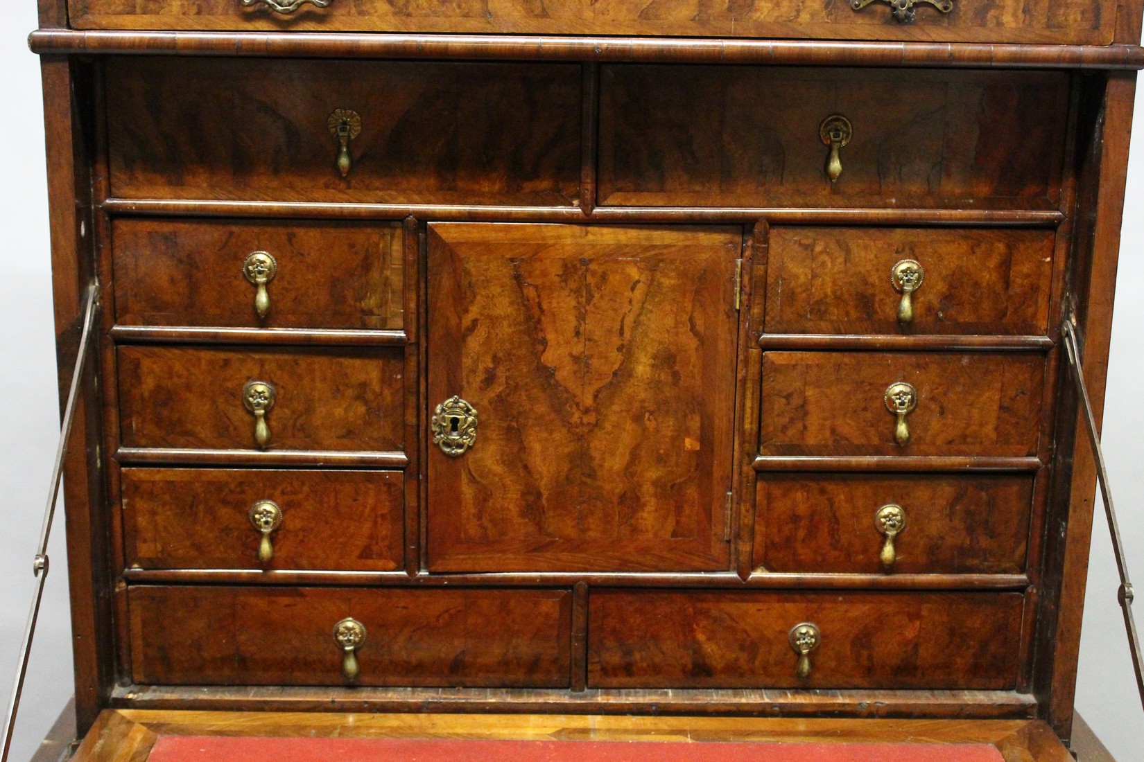 AN 18TH CENTURY WALNUT ESCRITOIRE, with a frieze drawer above the fall flap, enclosing a small - Image 11 of 14