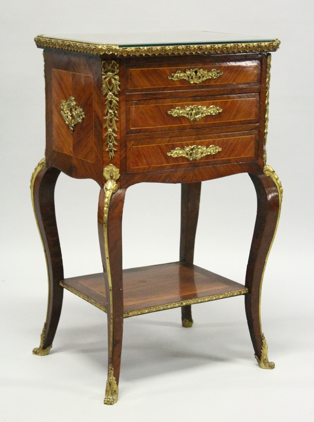 A SUPERB VICTORIAN ENGLISH LOUIS XV DISPLAY BIJOUTERIE STAND with cross banded quartered top with