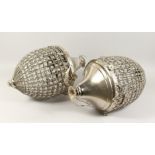 A GOOD PAIR OF SILVERED, BALL LIGHTS, 22ins