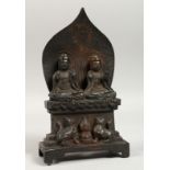 A CHINESE BRONZE DOUBLE BUDDHA FIGURE, 8.5ins high.