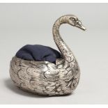 A CONTINENTAL SILVER .800 SWAN PIN CUSHION. 3.5ins