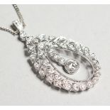 A SUPERB 18CT WHITE GOLD BELLE EPOCHE PENDANT AND CHAIN