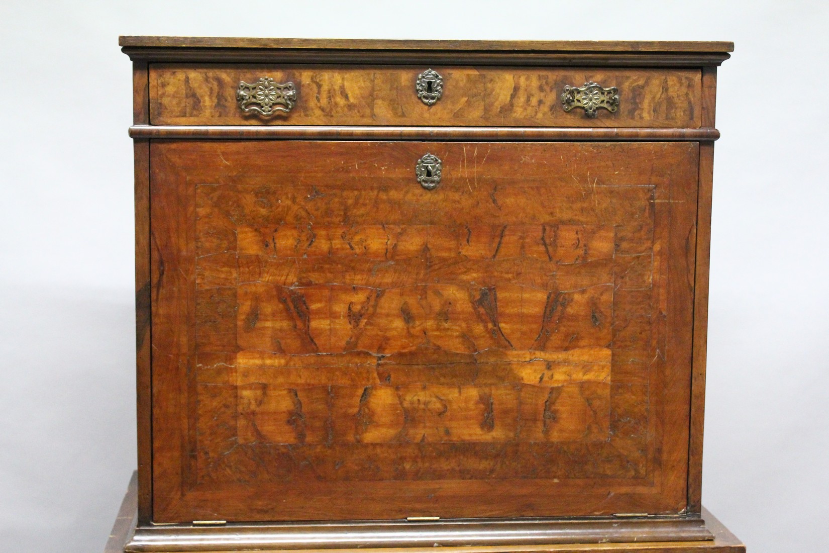 AN 18TH CENTURY WALNUT ESCRITOIRE, with a frieze drawer above the fall flap, enclosing a small - Image 3 of 14