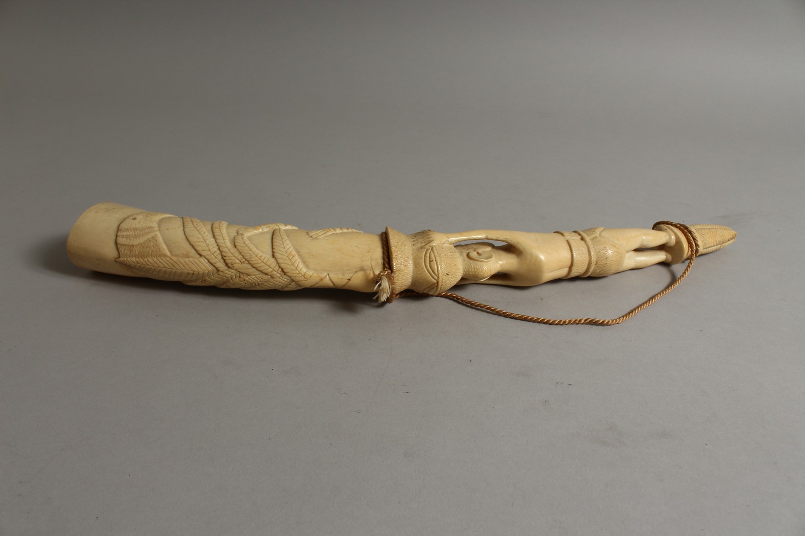 A CARVED IVORY OLIPHANT. 18ins long. - Image 4 of 6