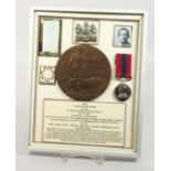 A FRAMED AND GLAZED WW1 BRONZE MEMORIAL DEATH PLAQUE or "Dead Man's Penny" 46472. Corporal Henry