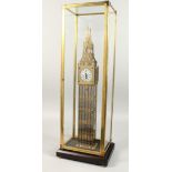 A GOOD BIG BEN CLOCK, 22ins high in a glass case.