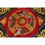 A SALVATORE FERRAGAMO SILK SCARF, multi coloured, red, blue, yellow etc with tigers. 68ins x 68ins.