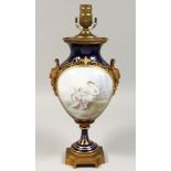 A 19TH CENTURY SEVERES PORCELAIN VASE with ormolu mounts, painted with reverse scenes, flowers and