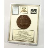 A FRAMED AND GLAZED WW1 BRONZE MEMORIAL DEATH PLAQUE or "Dead Man's Penny" 5770. Private George