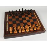 A JACQUES CHESS SET in a chess and backgammon box, king and queen, 3ins high.