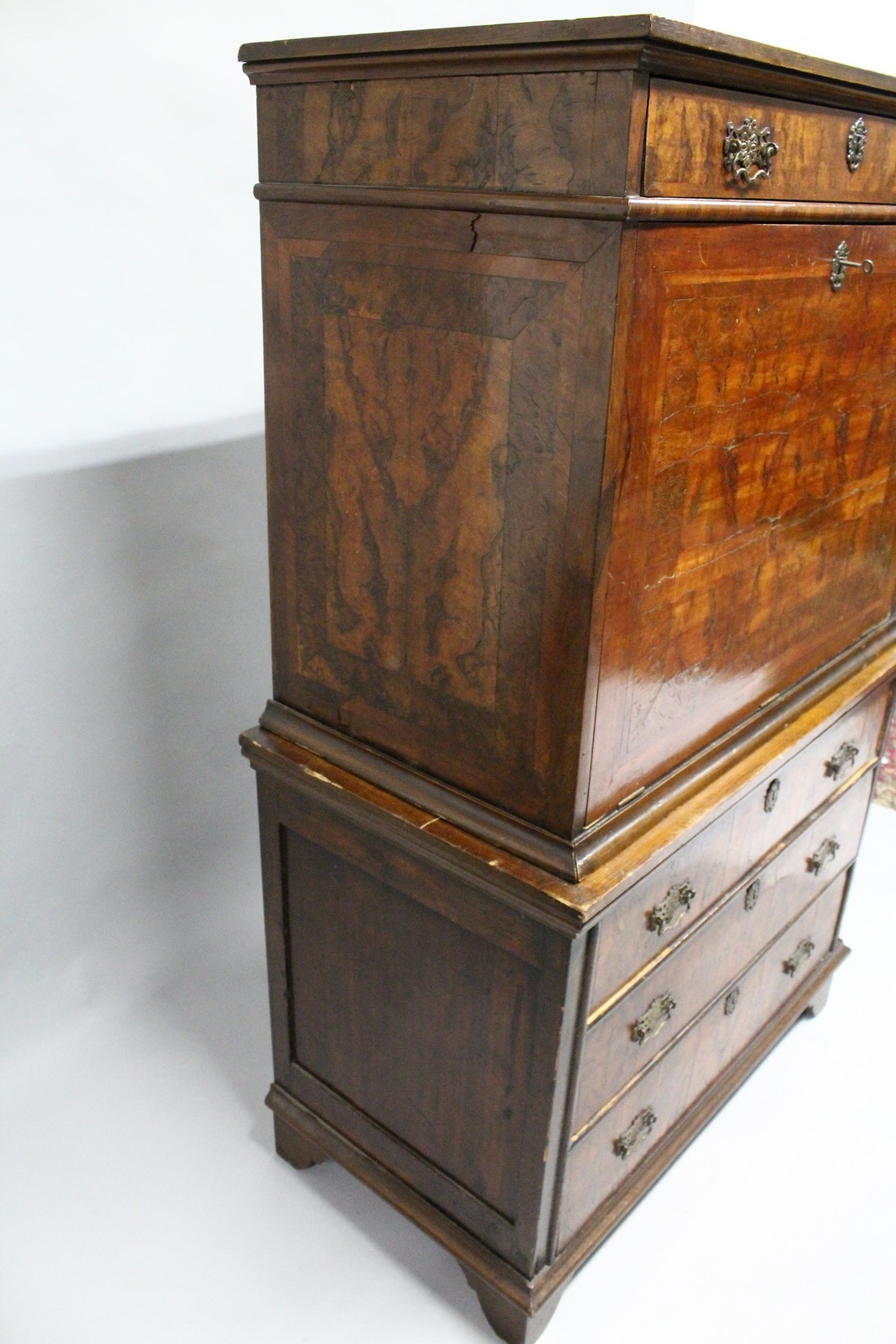 AN 18TH CENTURY WALNUT ESCRITOIRE, with a frieze drawer above the fall flap, enclosing a small - Image 4 of 14