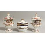 A CHAMBERLAIN PAIR OF SAUCER TUREENS AND COVER, decorated in colours with chinoiserie scenes and a